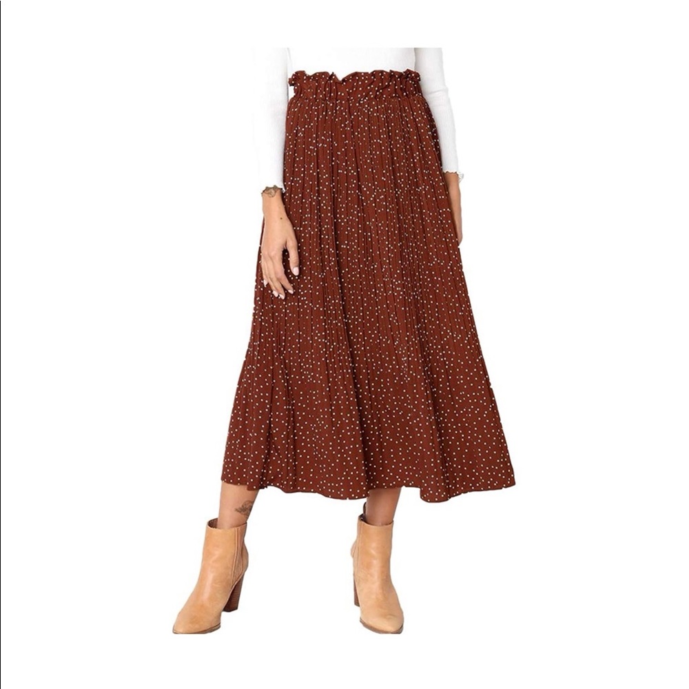 High waist brown polka dot midi maxi skirt